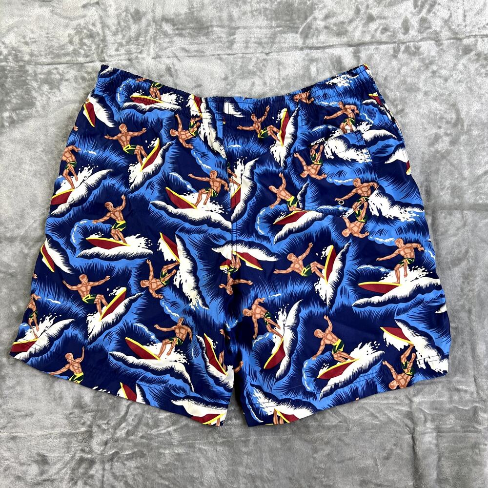 Polo Sport Ralph Lauren Swim Trunks Mens Size L Blue Allover Wave + Surfer Print - Picture 12 of 12